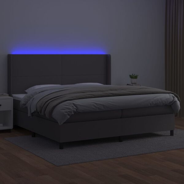 vidaXL Boxspring met matras en LED kunstleer grijs 200x200 cm