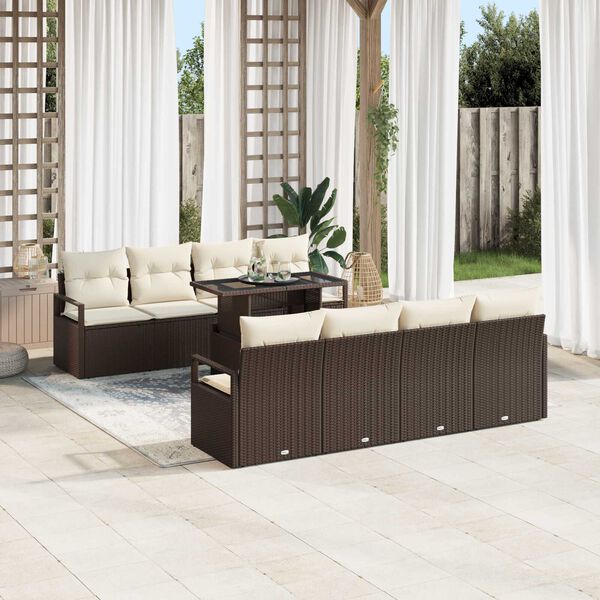 vidaXL Tuin Sofa Set met kussen 7 pcs Bruin en cr&egrave;me poly rattan