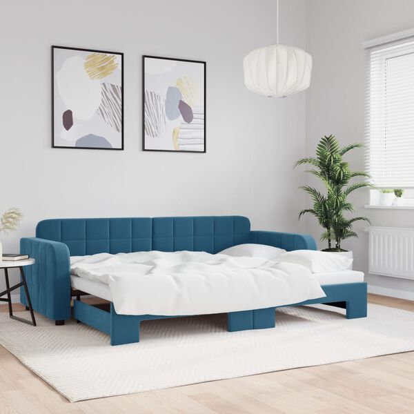 vidaXL Slaapbank met onderschuifbed 80x200 cm fluweel blauw