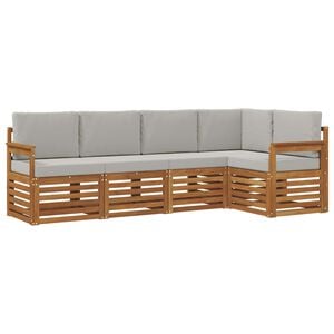 vidaXL Hoekbank Set 5 pcs Natuurlijk en Lichtgrijs Massief Acaciahout