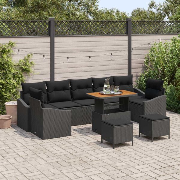 vidaXL Tuin Sofa Set met kussen 10 pcs Zwart Poly riet