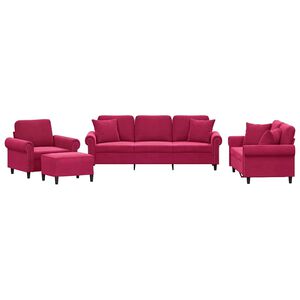 vidaXL 4-delige Loungeset met kussens fluweel wijnrood