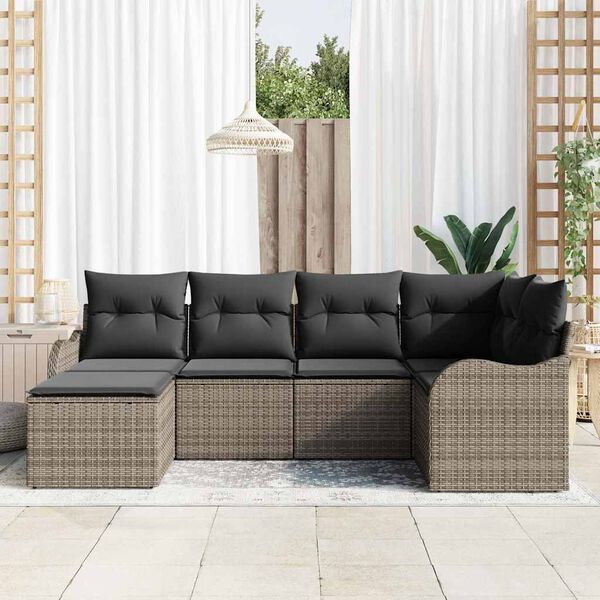 vidaXL Tuin Sofa Set met kussen 6 pcs Grijs Poly riet