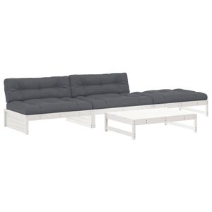 vidaXL 4-delige Loungeset met kussens massief hout wit