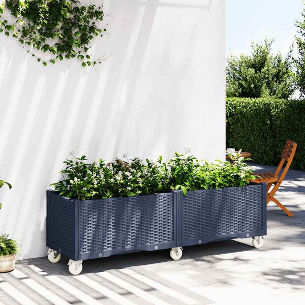 vidaXL Plantenbak met wielen 160x50x54 cm polypropeen blauwgrijs