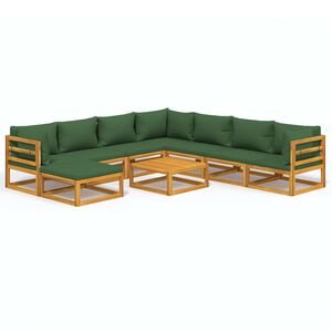 vidaXL 9-delige Loungeset met groene kussens massief hout