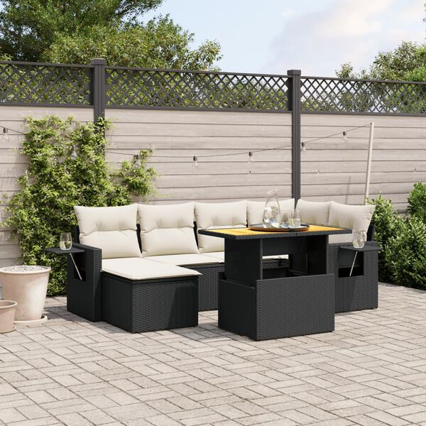 vidaXL 7-delige Loungeset met kussens poly rattan zwart