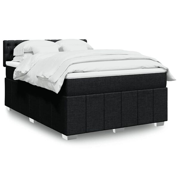 vidaXL Boxspring met matras stof zwart 140x190 cm