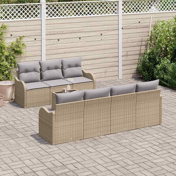 vidaXL Tuin Sofa Set 8 pcs Beige en Grijs Poly Riet en Staal en Glas