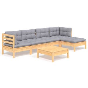 vidaXL 6-delige Loungeset met grijze kussens grenenhout