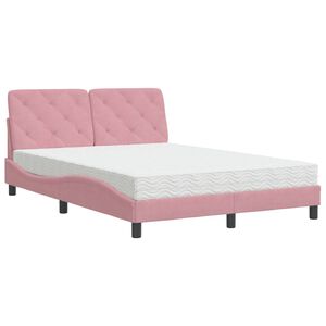 vidaXL Bed met matras fluweel roze 140x190 cm