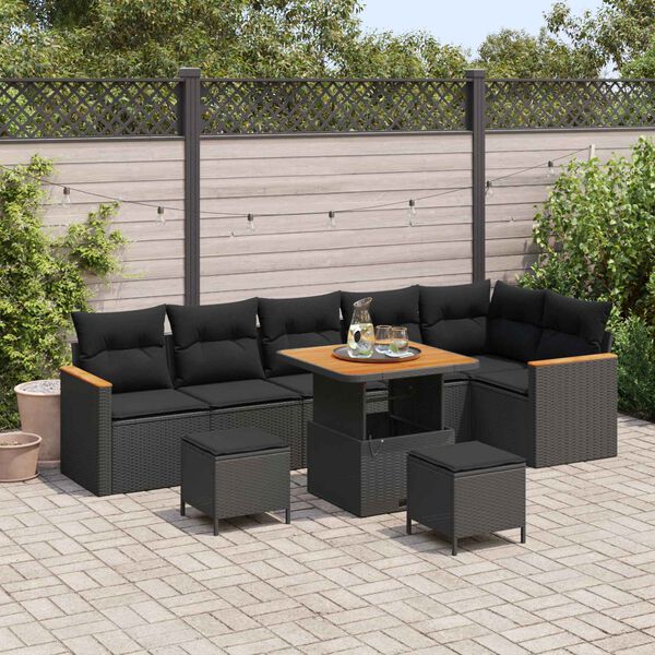 vidaXL Tuin Sofa Set met kussen 9 pcs Zwart Poly riet