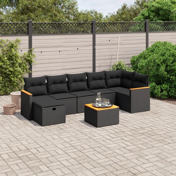 vidaXL 7-delige Loungeset met kussens poly rattan zwart