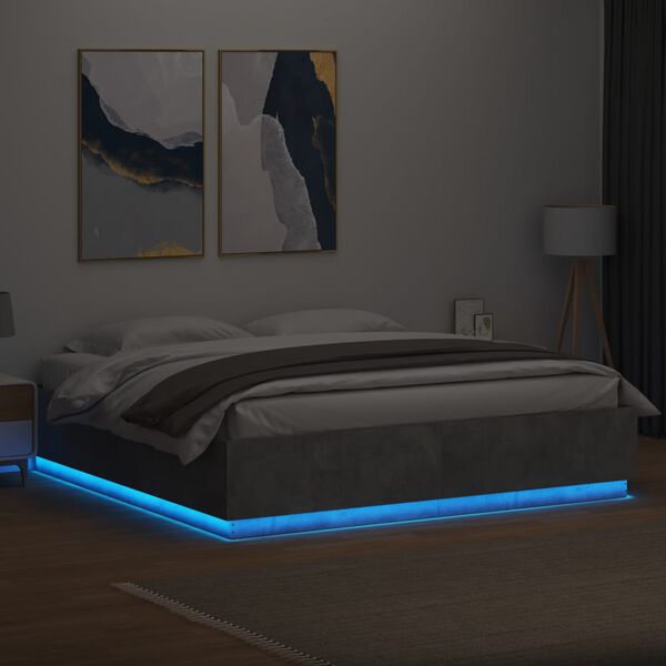 vidaXL Bedframe met LED-verlichting bewerkt hout betongrijs 200x200 cm