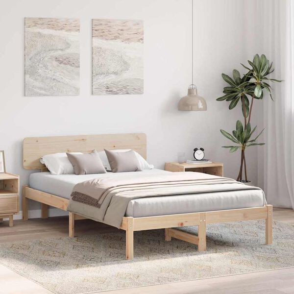 vidaXL Bedframe met hoofdeinde Naturel 135 x 190 cm Massief grenenhout