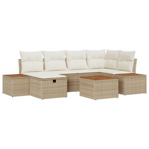 vidaXL Tuin Sofa Set met kussen met opslag 7 pcs Beige poly rattan