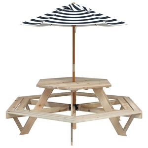 vidaXL Picknicktafel voor 4 kinderen met parasol zeshoekig vurenhout
