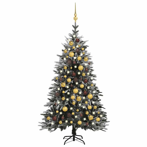 vidaXL Kunstkerstboom met LED's, kerstballen en sneeuw 240 cm PVC PE