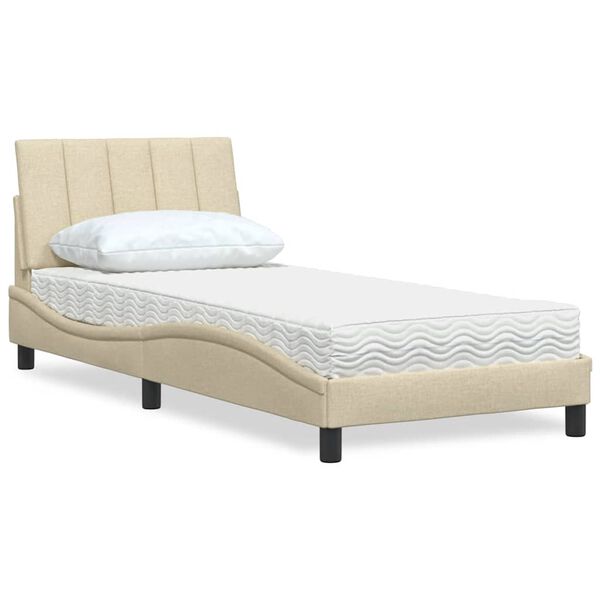 vidaXL Bed met matras "Hanko" stof cr&egrave;mekleurig 90x190 cm