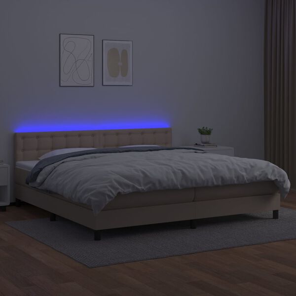 vidaXL Boxspring met matras en LED kunstleer cappuccinokleur 200x200cm