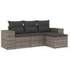 vidaXL 4-delige Loungeset met kussens poly rattan grijs