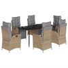 vidaXL 7-delige Tuinset met kussens poly rattan gemengd beige