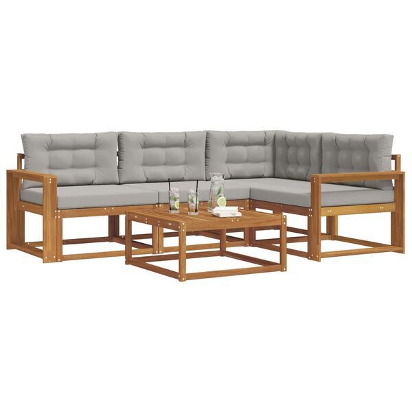 vidaXL Buiten bankenset met kussen 5 pcs Natuurlijk en Lichtgrijs