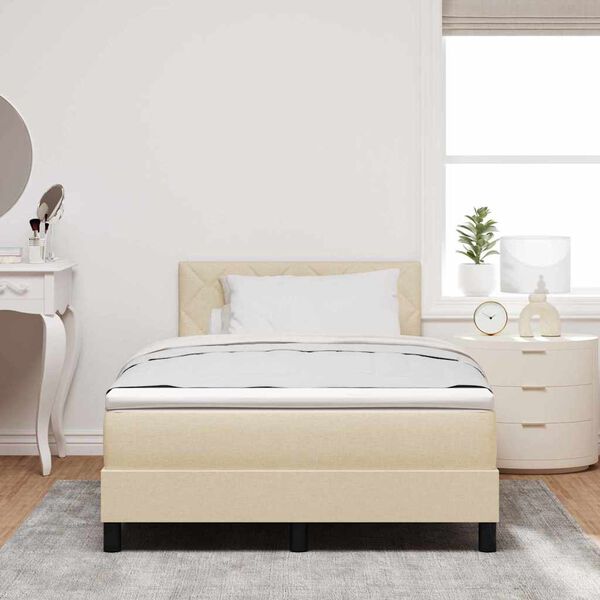 vidaXL Boxspringbed met kussen met hoofdeinde Cr&egrave;me 120 x 190 cm Stof