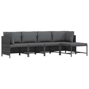 vidaXL 4-delige Loungeset met kussens poly rattan grijs