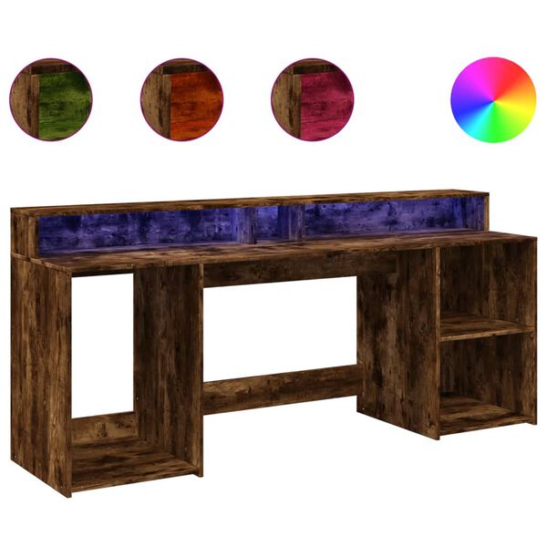 vidaXL Bureau met LED-verlichting 200x55x91 cm hout gerookt eikenkleur