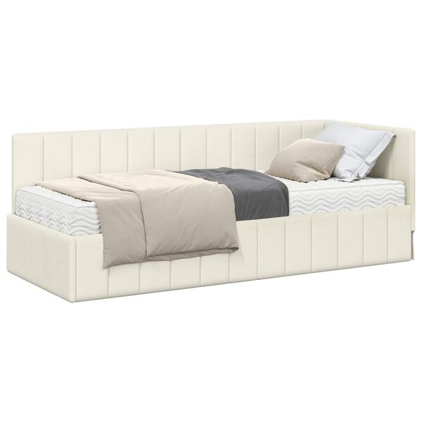 vidaXL Hoekbedframe met Matras met matras 2 pcs Crème Fluweel