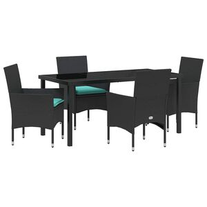 vidaXL Tafel en stoelen set met kussen 5 pcs Zwart PE Rattan
