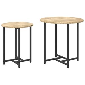 vidaXL Bijzettafelset 2 pcs Sonoma Eiken en Zwart