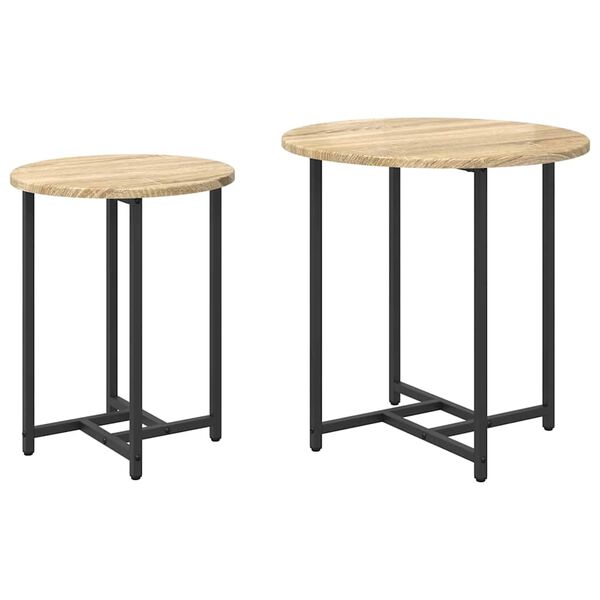vidaXL Bijzettafelset 2 pcs Sonoma Eiken en Zwart