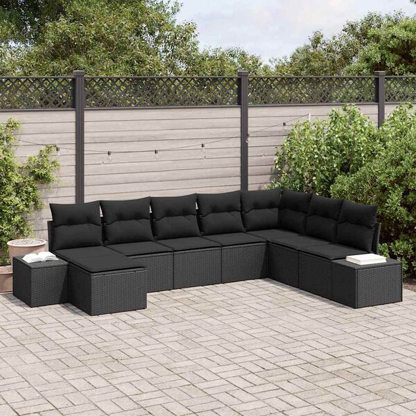 vidaXL Tuin Sofa Set met kussen met opslag 8 pcs Zwart poly rattan