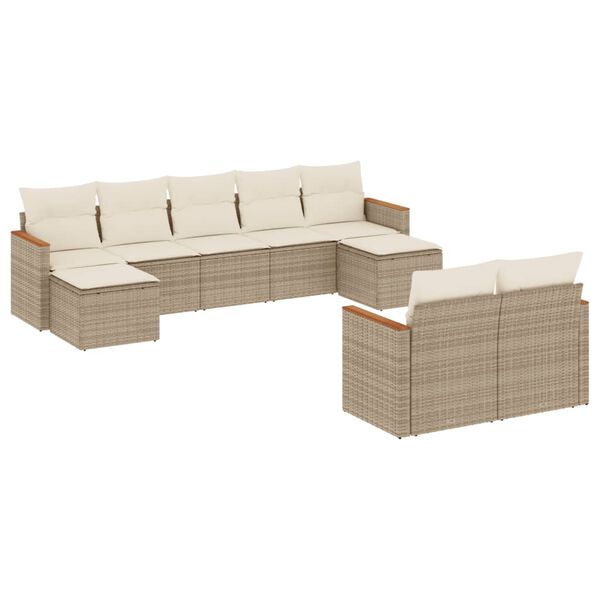 vidaXL 9-delige Loungeset met kussens poly rattan beige