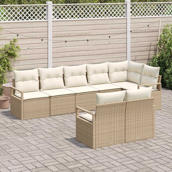 vidaXL Tuinbankenset met kussen 8 pcs Beige en Wit poly rattan