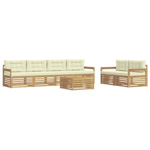 vidaXL Buiten bankenset 7 st 6-zits Wit en cr&egrave;mekleurig Polyester