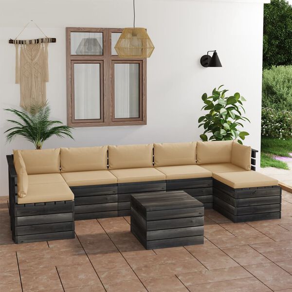 vidaXL 8-delige Loungeset met kussens pallet massief grenenhout