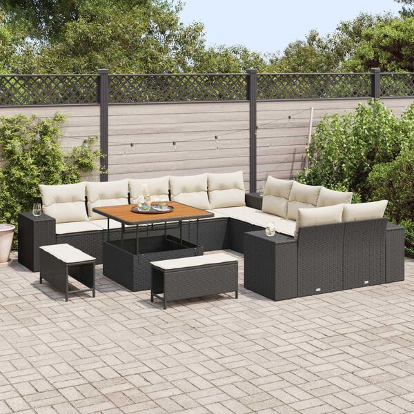 vidaXL Tuin Sofa Set met kussen 13 pcs Zwart en Cr&egrave;me poly rattan