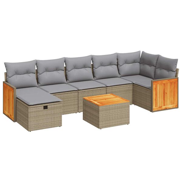 vidaXL 7-delige Loungeset met kussens poly rattan beige