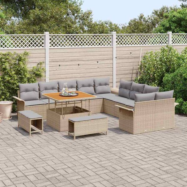 vidaXL Tuin Sofa Set met kussen met opslag 13 pcs Beige en Licht Grijs