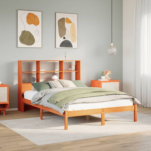 vidaXL Bed met boekenkast zonder matras grenenhout wasbruin 150x200 cm