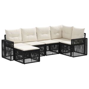 vidaXL Tuinbankenset 6 st Zwart en Cream Wit poly rattan