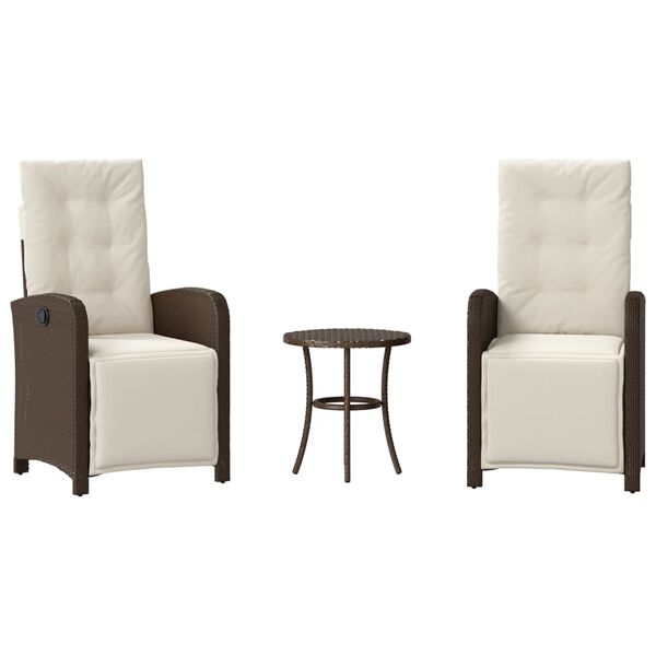 vidaXL 3-delige Bistroset met kussens poly rattan bruin