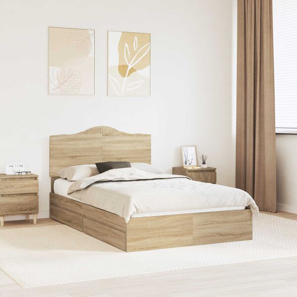 vidaXL Opslag bed met lade Sonoma Eiken 135 x 190 cm Bewerkt hout