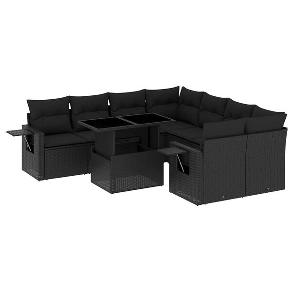 vidaXL 9-delige Loungeset met kussens poly rattan zwart
