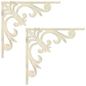 vidaXL Wandplank Beugels 2 st Antiek wit 10 x 10 x 2,8 cm Staal