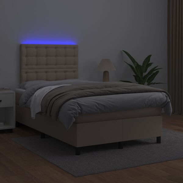 vidaXL Boxspring met matras en LED kunstleer cappuccinokleur 120x200cm