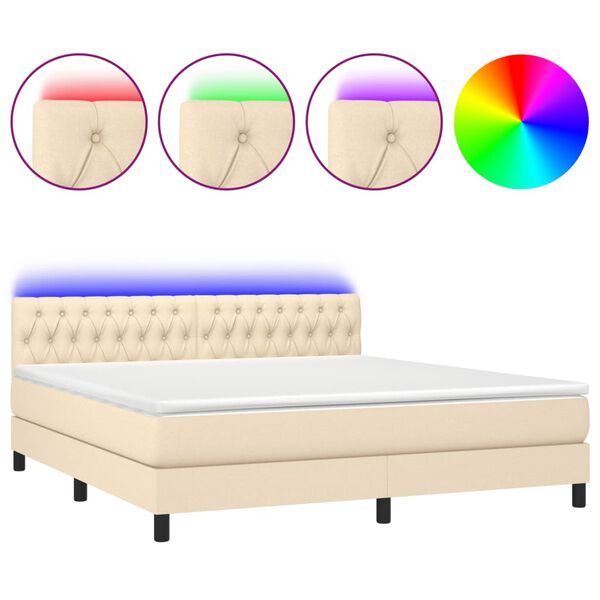 vidaXL Boxspring met matras en LED stof cr&egrave;mekleurig 160x200 cm